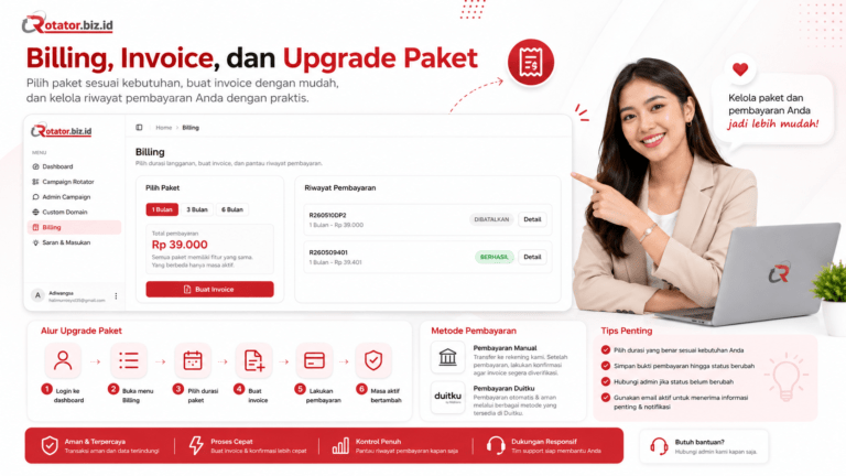 Billing, Invoice, dan Upgrade Paket rotator.biz.id